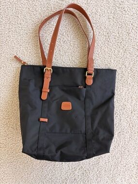 Bric’s Black Nylon Tote Bag w Leather Straps